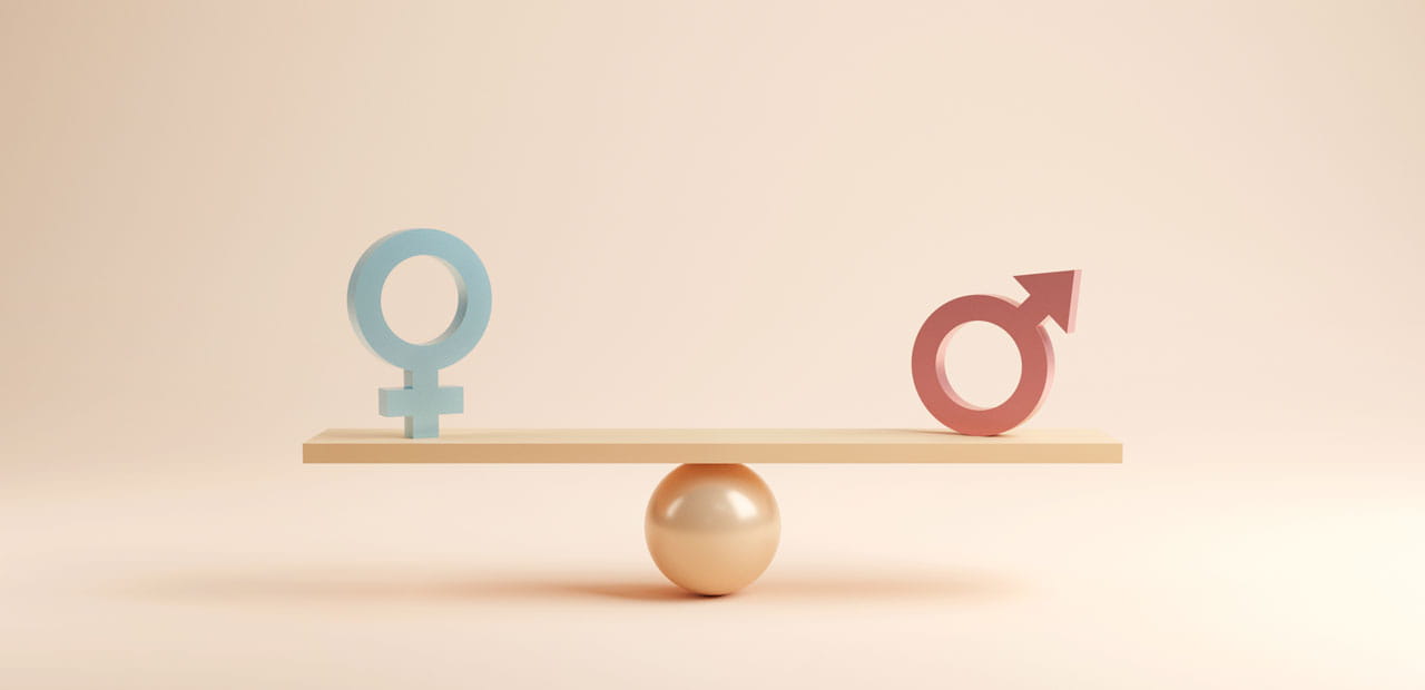 Male and female symbol on the scales with balance.