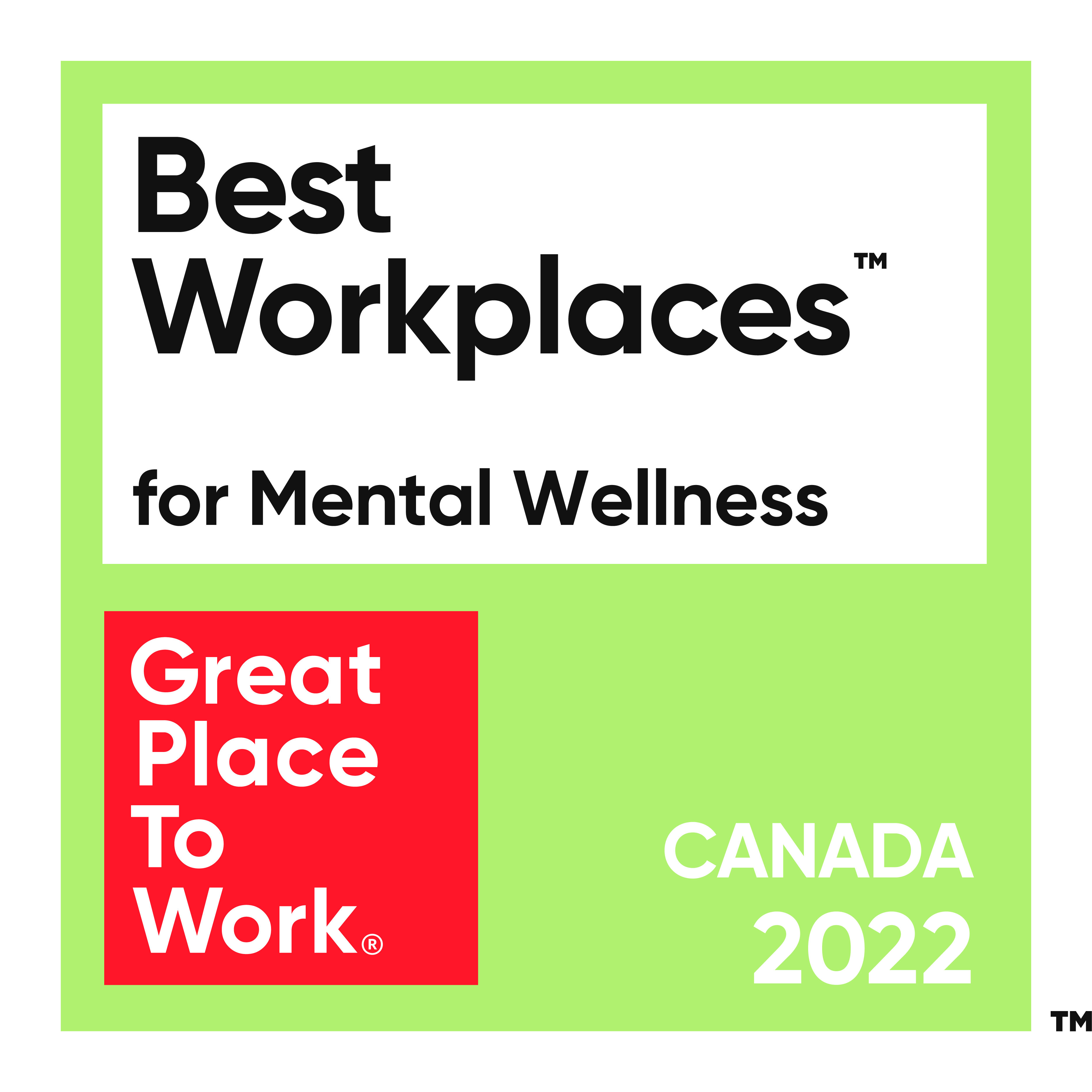 Best Workplaces for Mental Wellness, Great Place to Work, Canada 2022