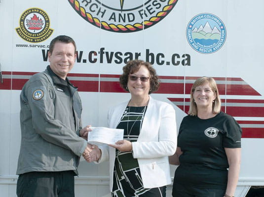 Cindy delivered sponsorship cheque to the Central Fraser Valley Search and Rescue Society