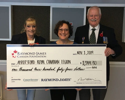 Cindy presenting the Abbotsford Royal Canadian Legion with her annual donation 