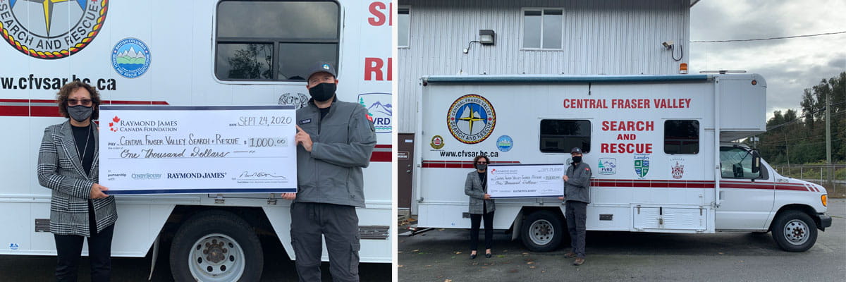 Cindy Boury delivered her sponsorship cheque to the Central Fraser Valley Search and Rescue Society